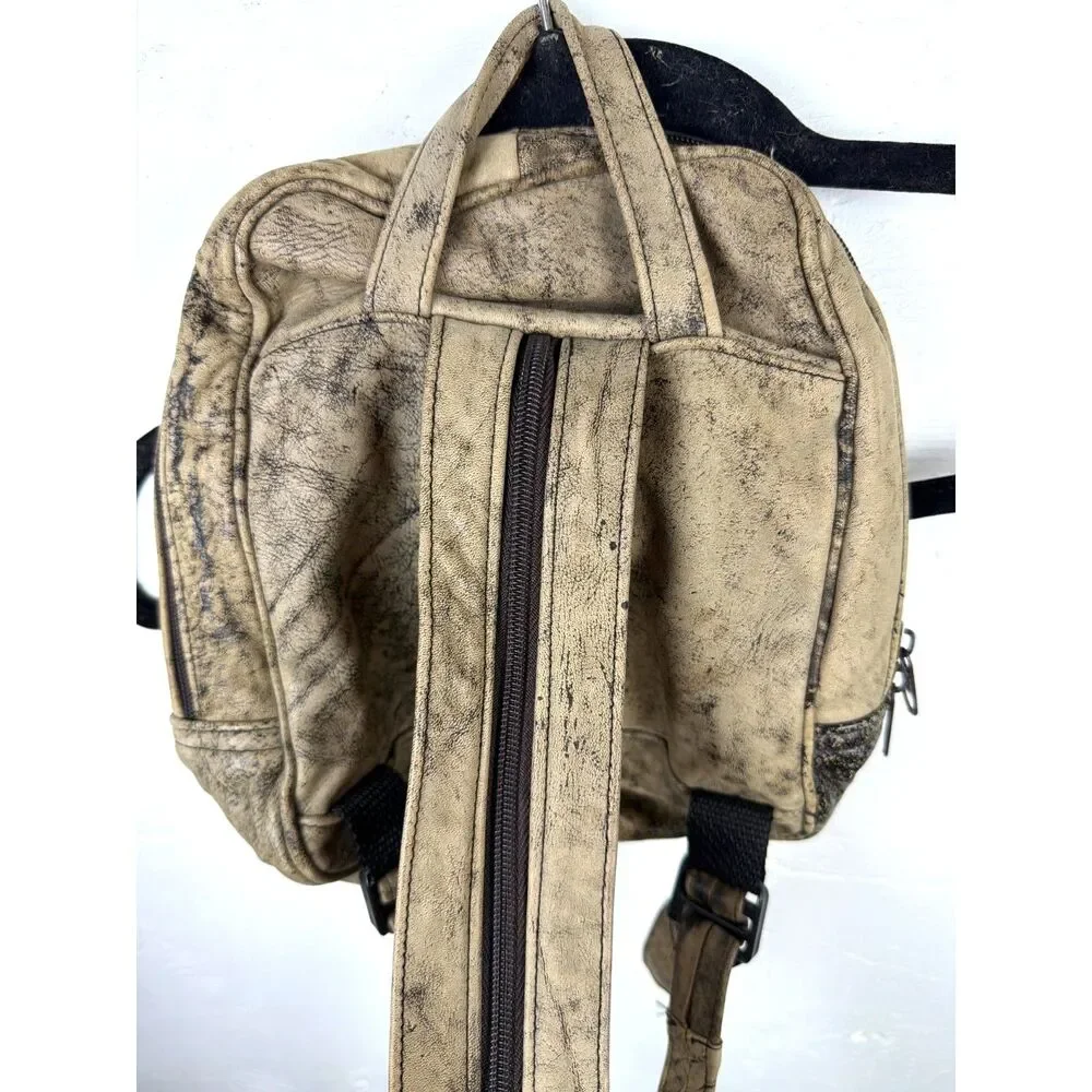 Genuine Leather Distressed Convertible Crossbody Backpack Tan Hecho en Mexico